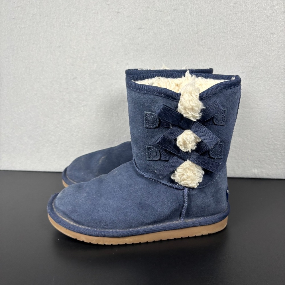 Koolaburra By Ugg Victoria Girls Short Boots Kids‎ Suede Navy Blue Bow Size 1